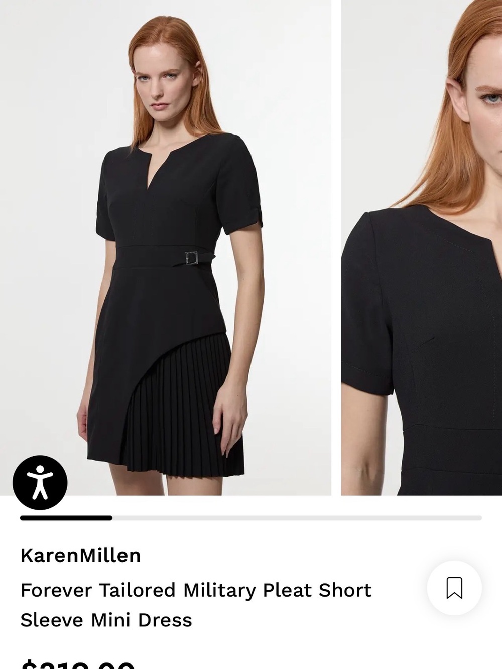 Karen Millen Black Tailored Pleated Asymmetrical Mini Dress